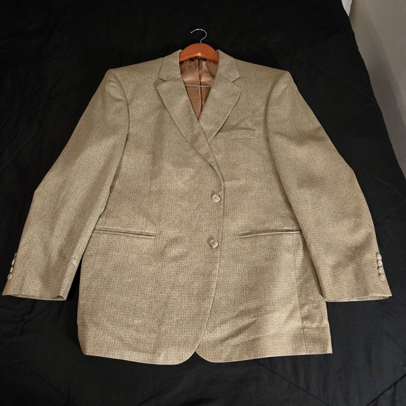 Jos. A. Bank Sport Coat Mens 46R Beige 100% Silk Tweed2 Button Signature Blazer